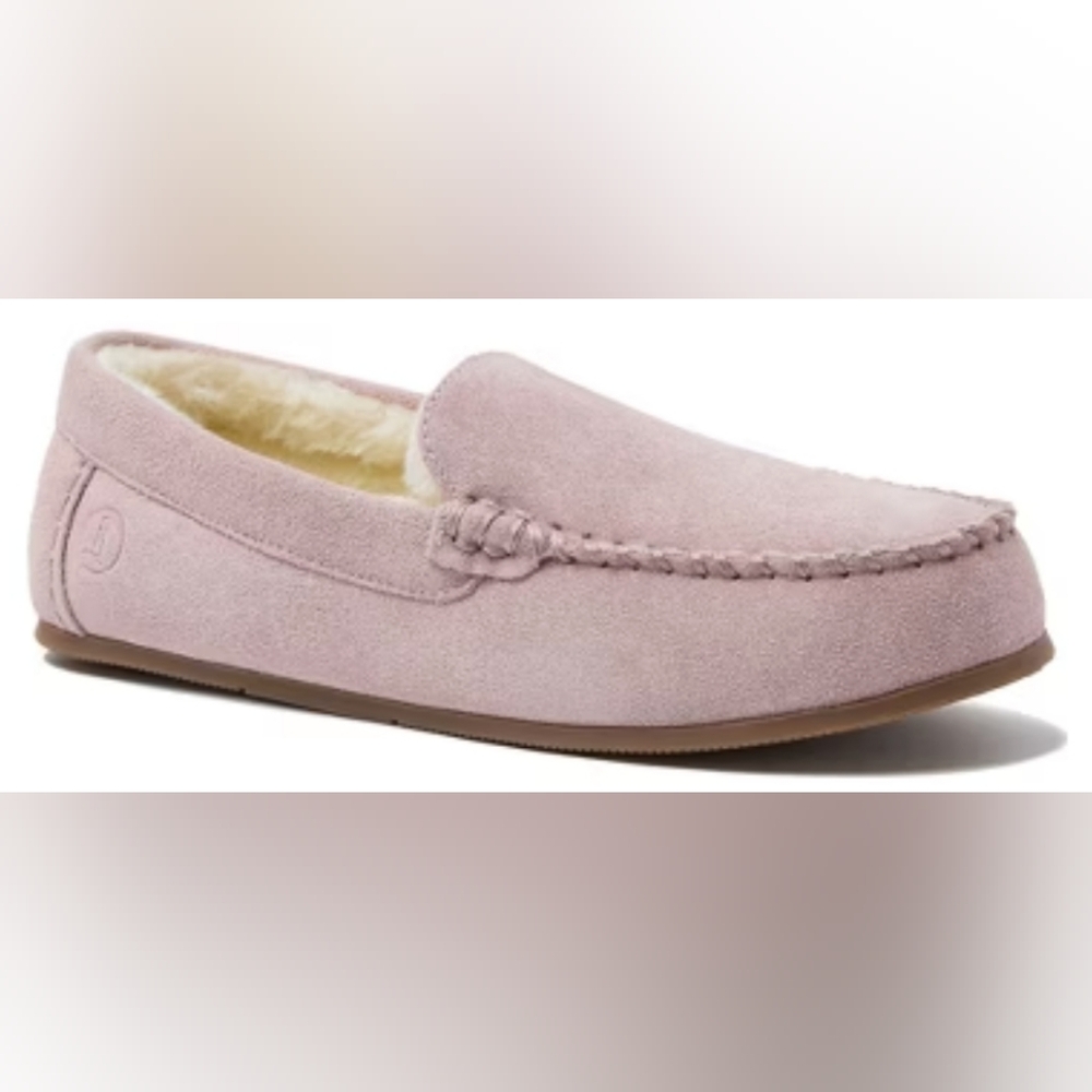 Lands' End Women's Fuzzy Lined Suede Moccasin Slippers Size 8 NWOT MSRP $79.95